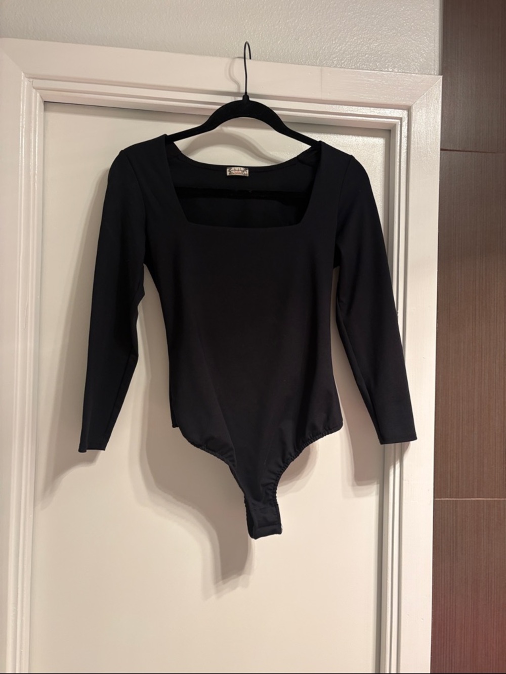 Free People Black Long Sleeve Square Neck Bodysuit
